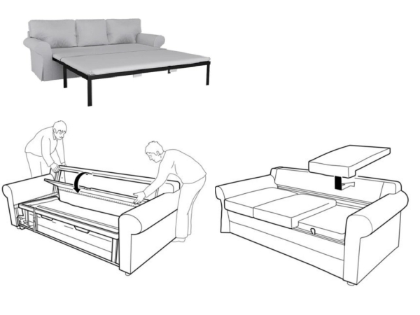 Używana sofa Ektorp 3s. z funkcją spania, podnóżek i stolik